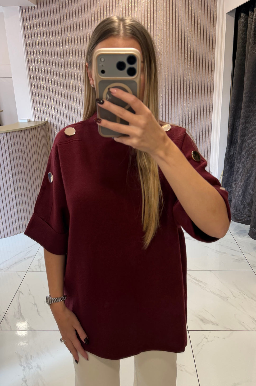Amelia Burgundy 3/4 Sleeve Knit Top/Jumper