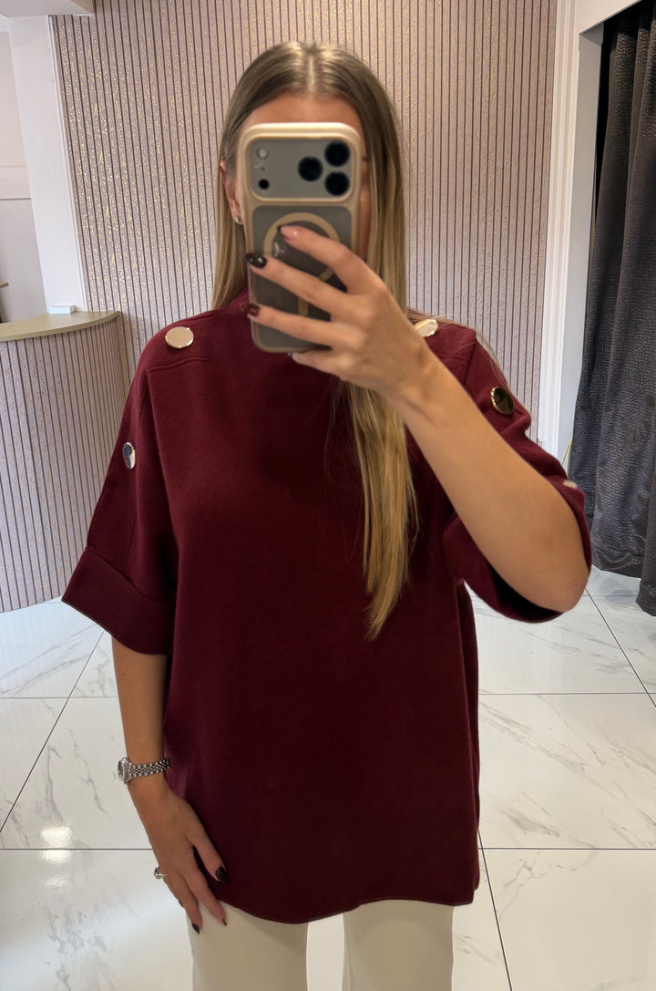 Amelia Burgundy 3/4 Sleeve Knit Top/Jumper