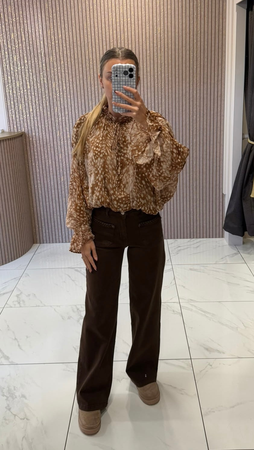 Ada Tan Deer Print Blouse/Top