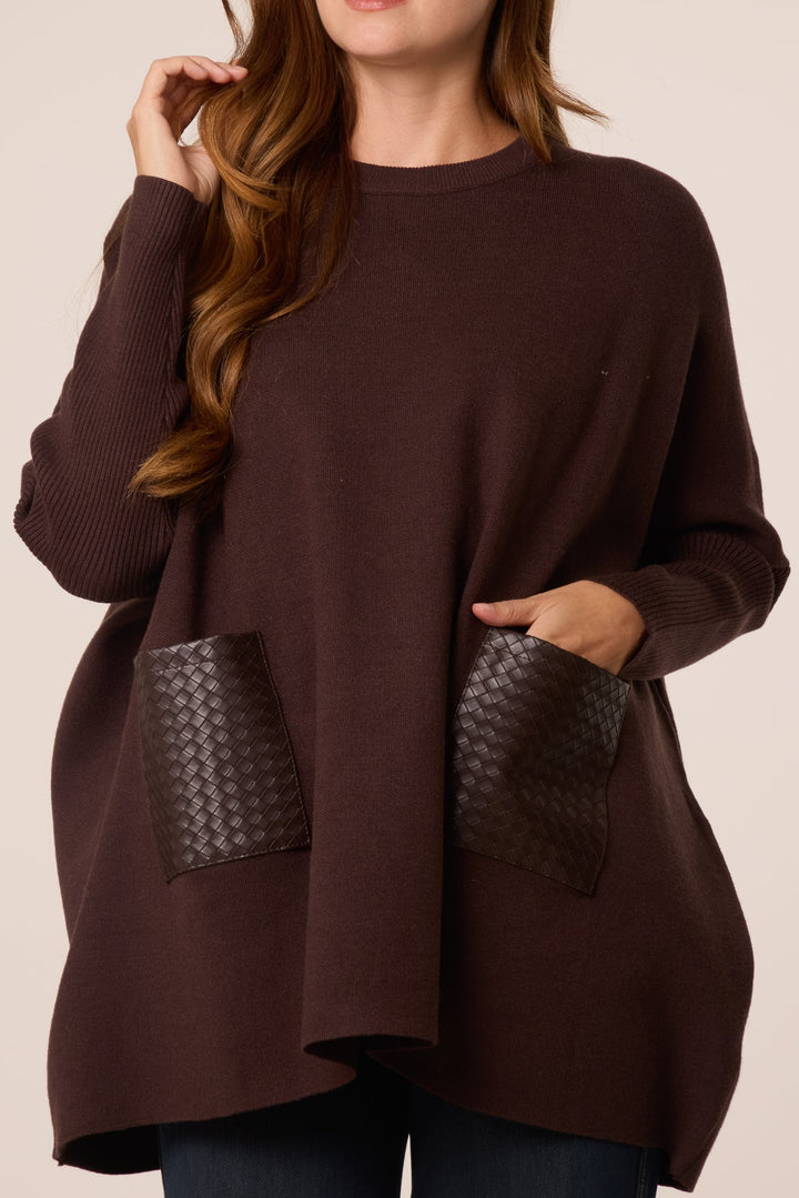 Blossom Brown PU Textured Pocket Jumper