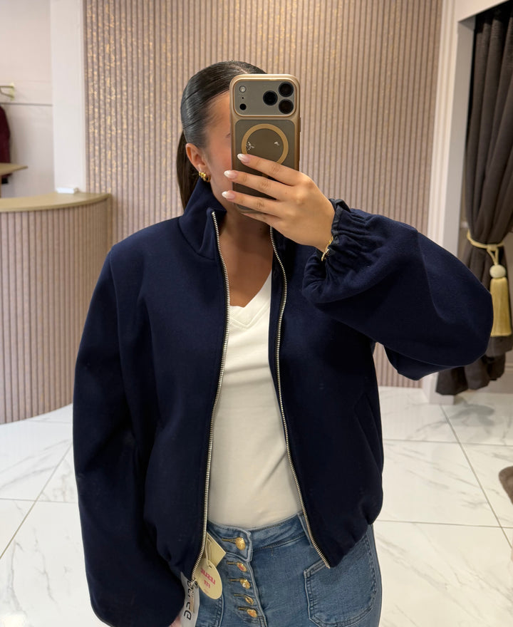 Saffron Navy Zip Up Bomber Jacket