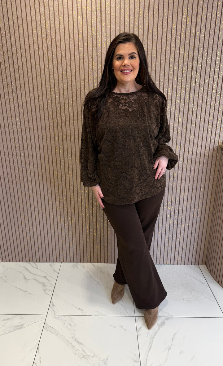 Madeline Chocolate Floral Lace Top