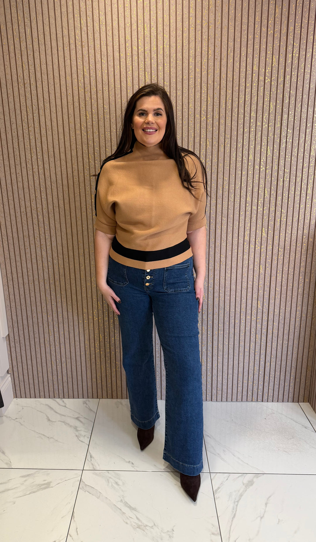 Harlow Camel &amp; Black Knit Jumper/Top