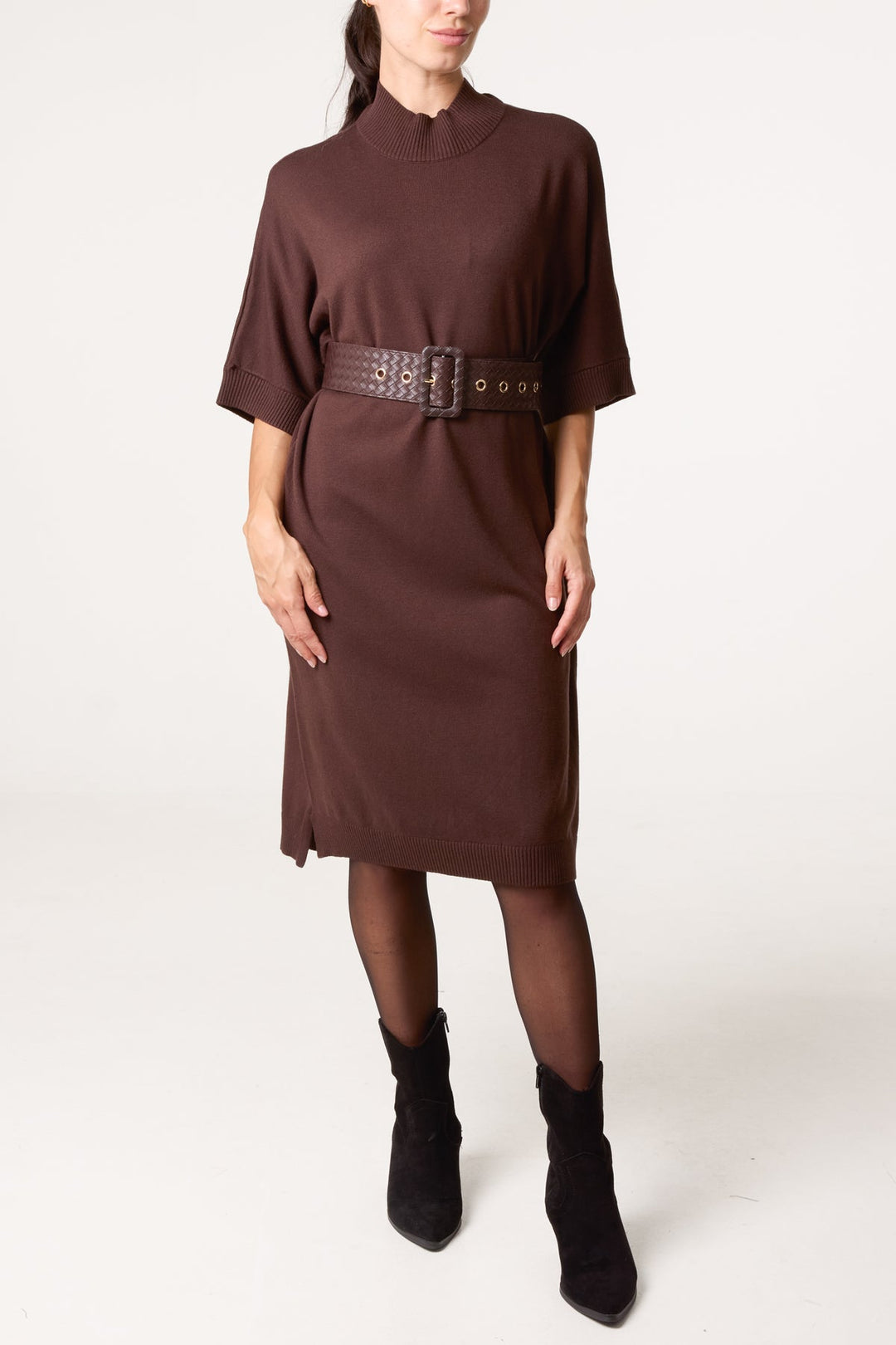 Carly Chocolate Belted Knit Dress