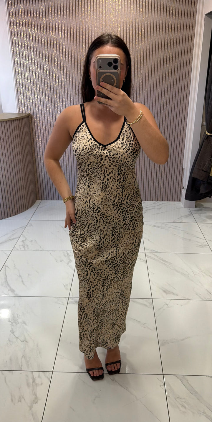 Phoebe Leopard Print Satin Slip Dress