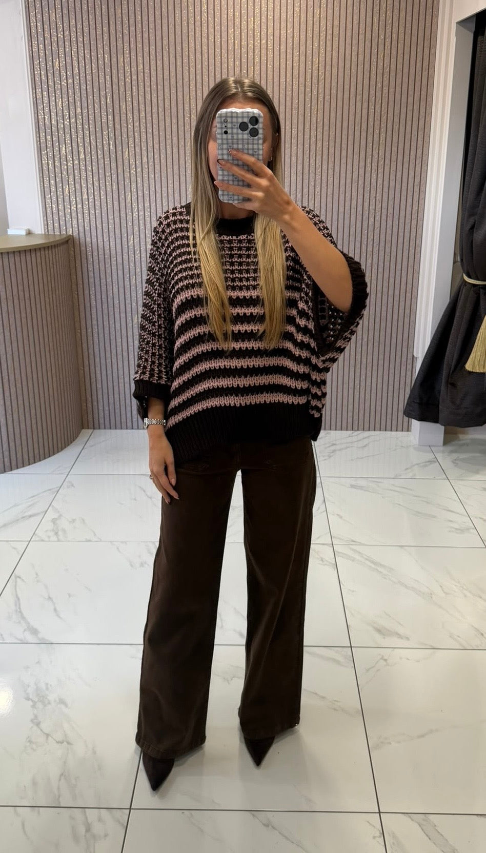 Lucy Pink &amp; Chocolate Knit Jumper/Top