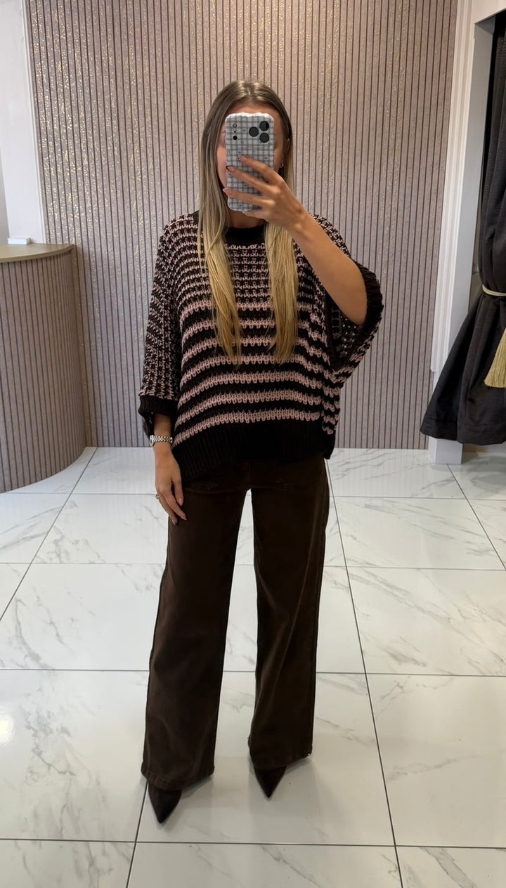 Lucy Pink &amp; Chocolate Knit Jumper/Top
