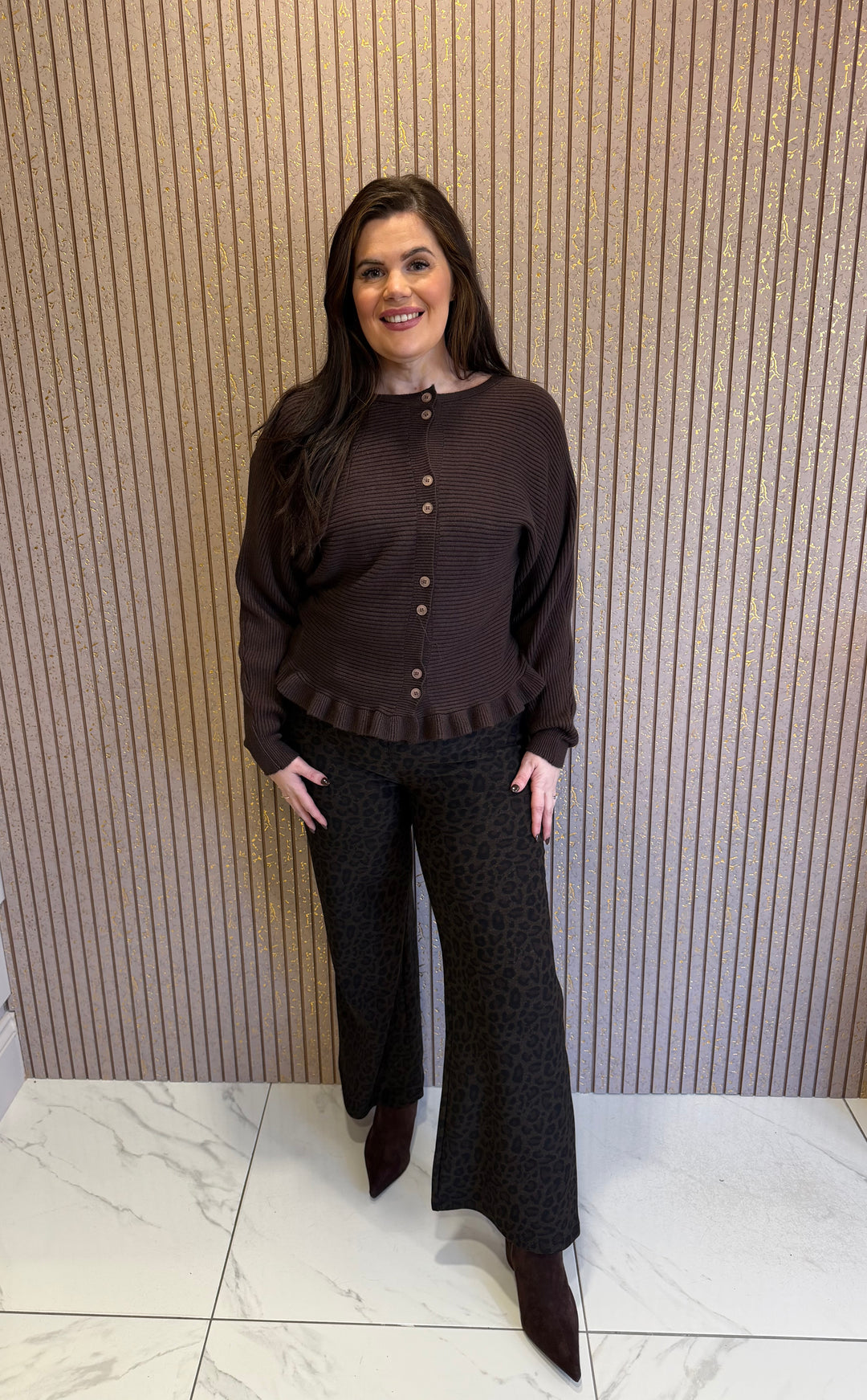 Pippa Peplum Chocolate Cardigan/Jumper