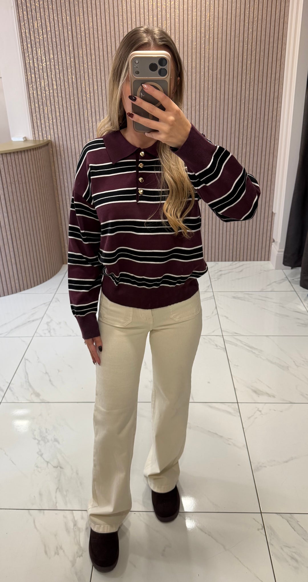 Selina Striped Burgundy Knit Top/Jumper