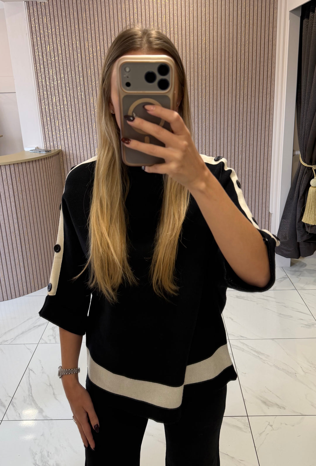 Harlow Black &amp; Cream Knit Jumper/Top