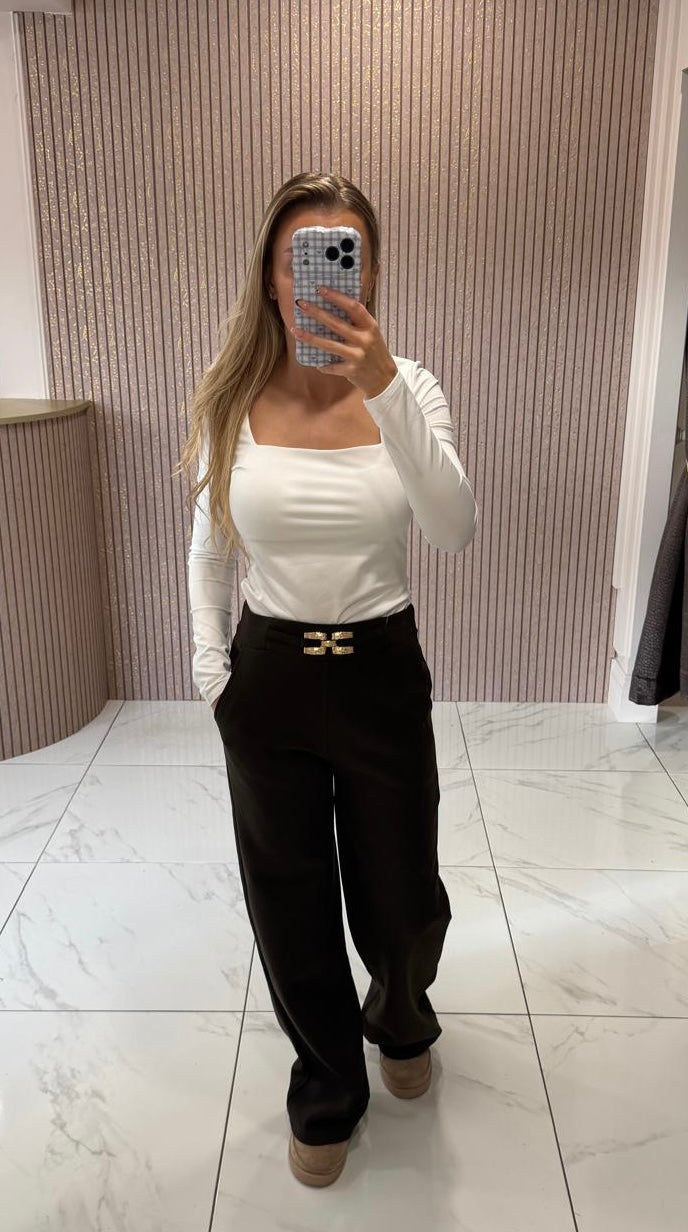 Chocolate Statement Gold Buckle Scuba Trousers