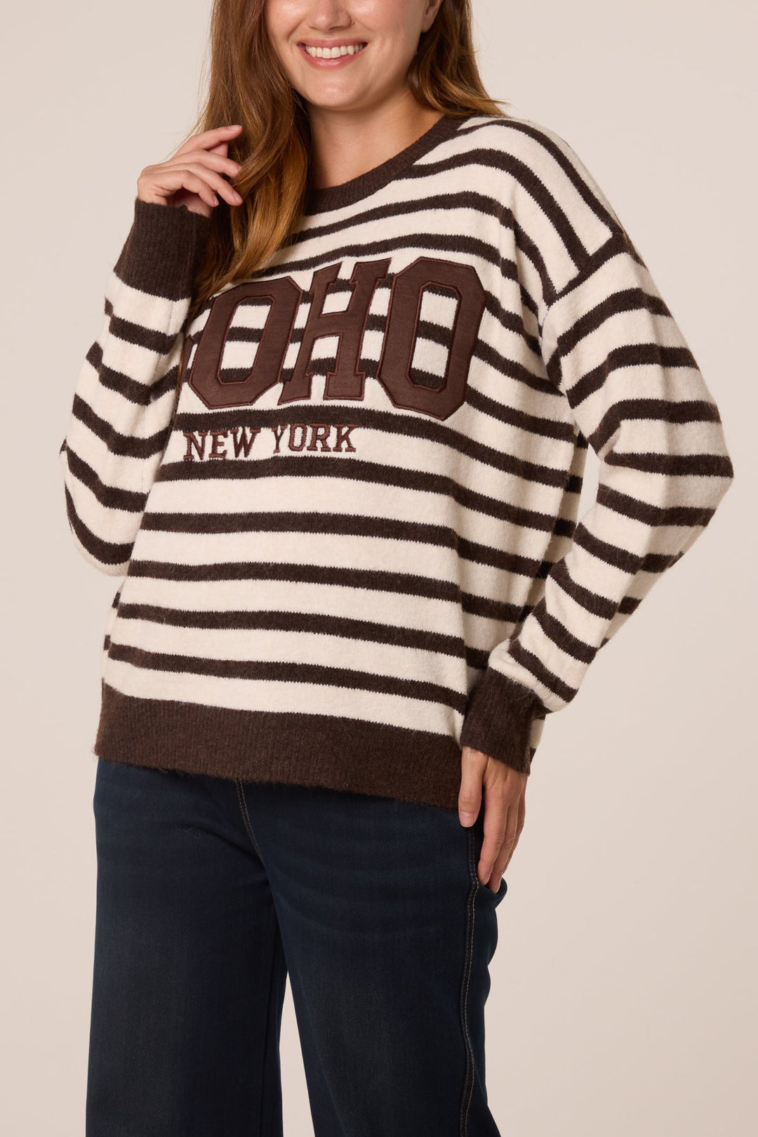 SOHO Striped Knit Chocolate &amp; Cream Jumper