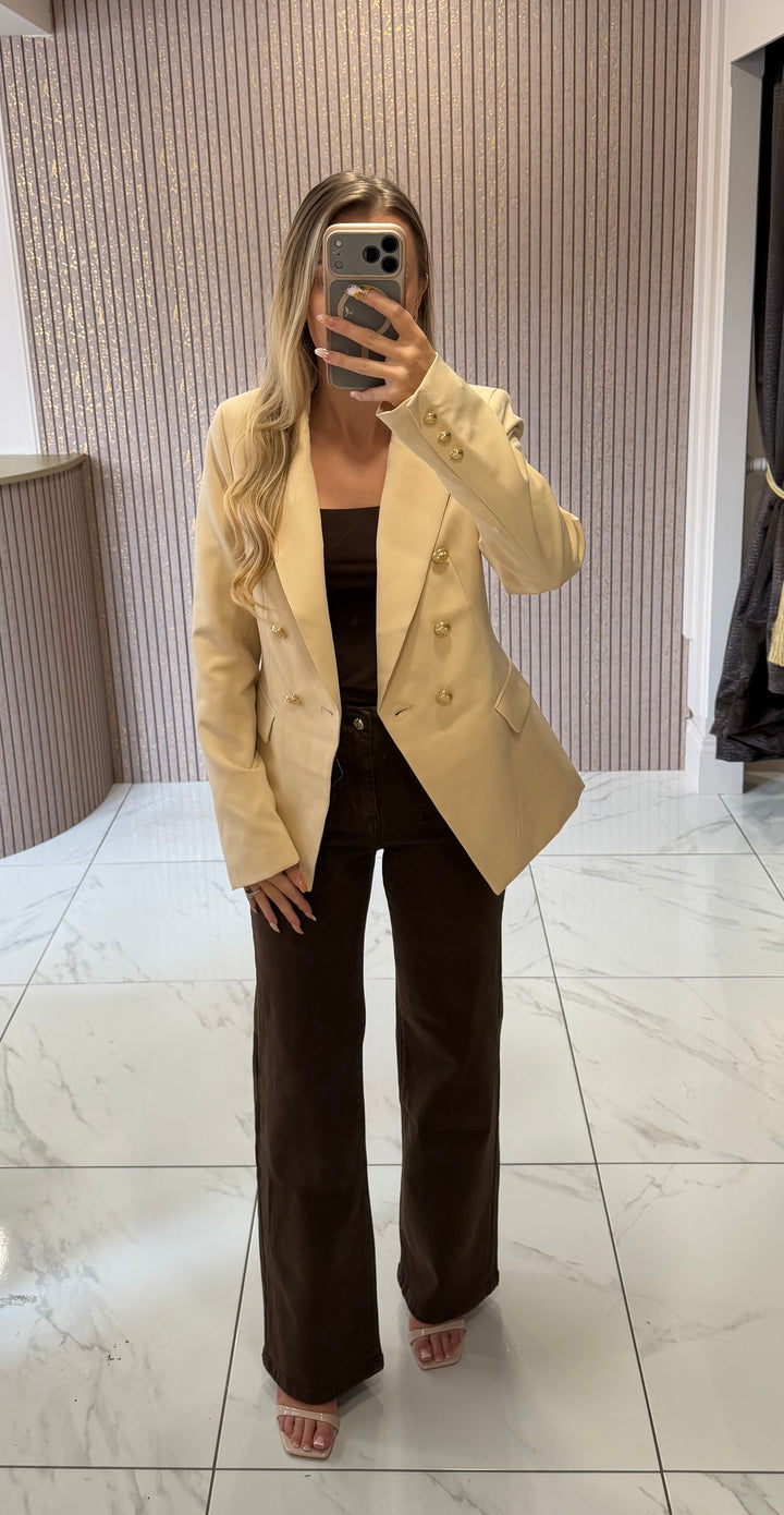 Alena Cream Gold Button Double Breasted Blazer