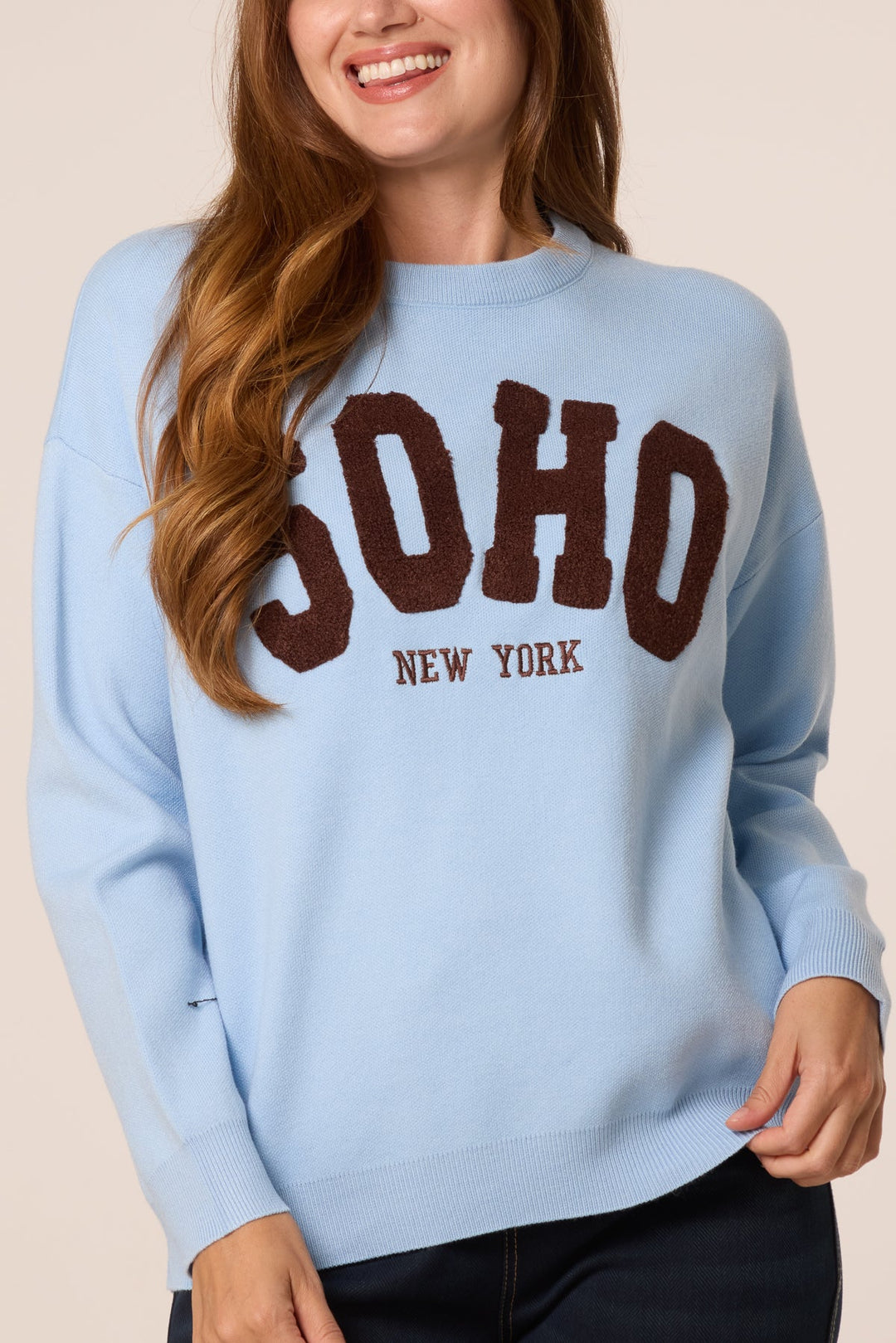 SOHO New York Blue &amp; Chocolate Knit Jumper