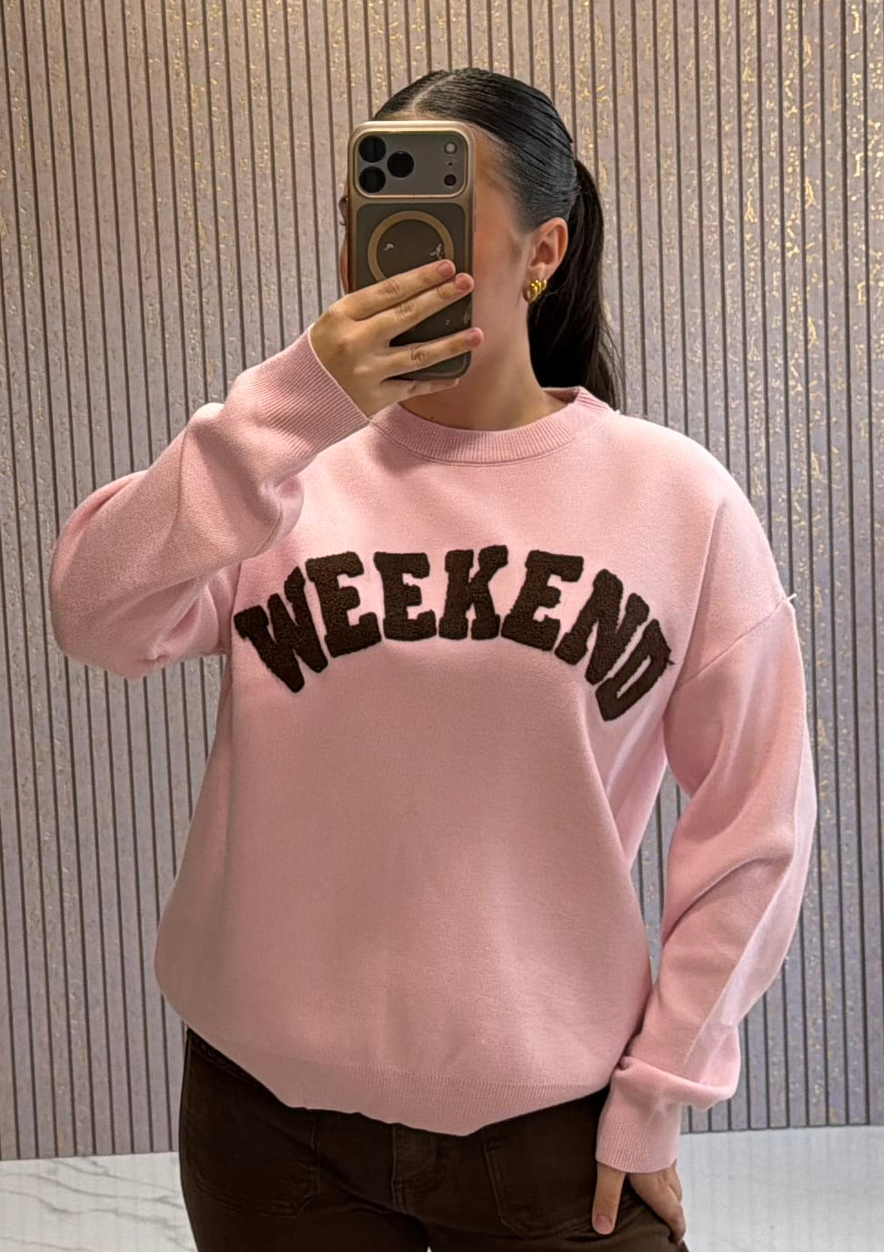 Weekend Pink &amp; Chocolate Knit Jumper