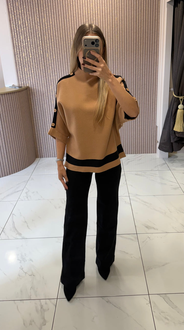 Harlow Camel &amp; Black Knit Jumper/Top