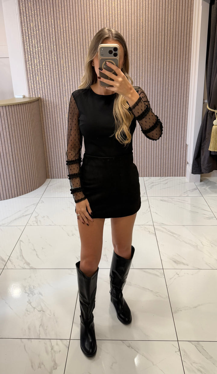 Luna Black Faux Suede Skort