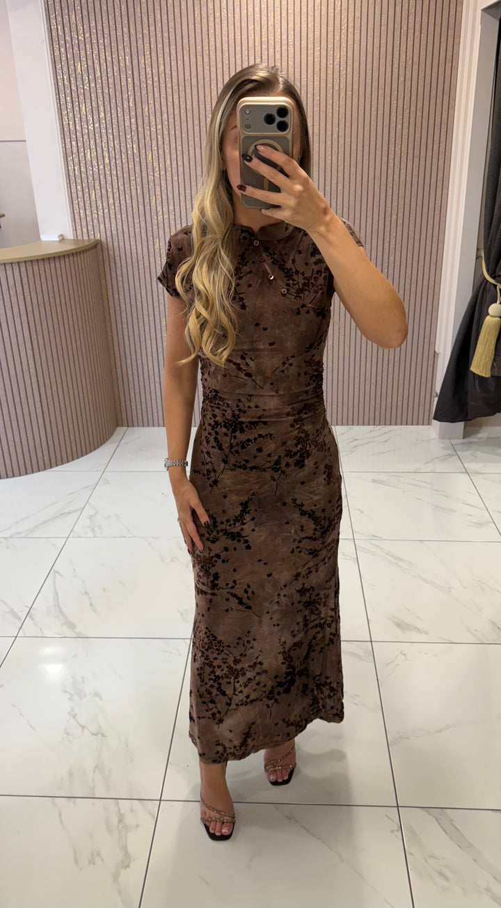 Ashleigh Chocolate Textured Floral Dress