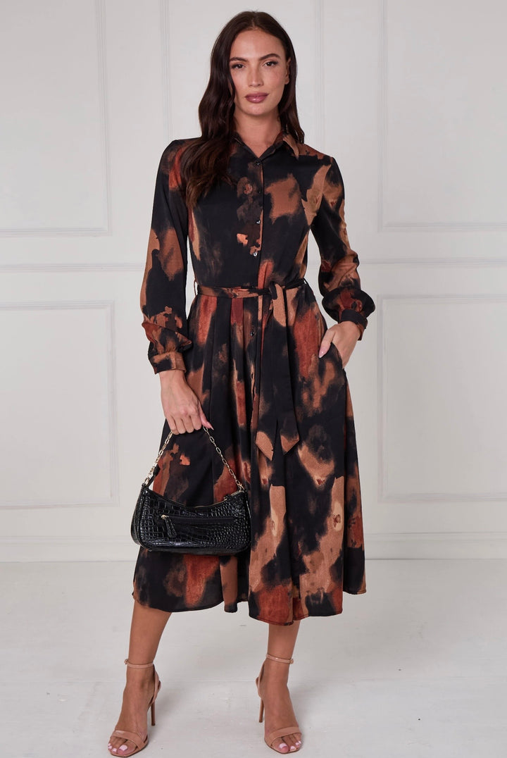 Haven Abstract Print Belted Shirt Dress