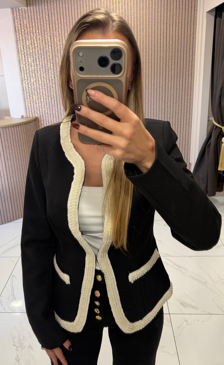 Emilia Black &amp; Cream Trim Blazer