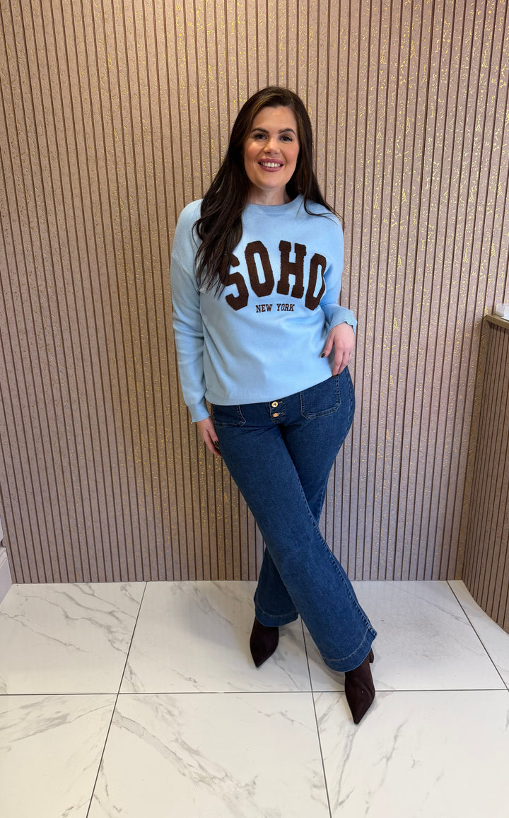SOHO New York Blue &amp; Chocolate Knit Jumper