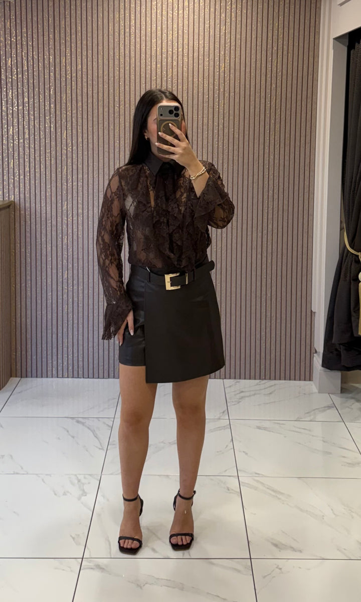 Sienna Chocolate Faux Leather Belted Skort