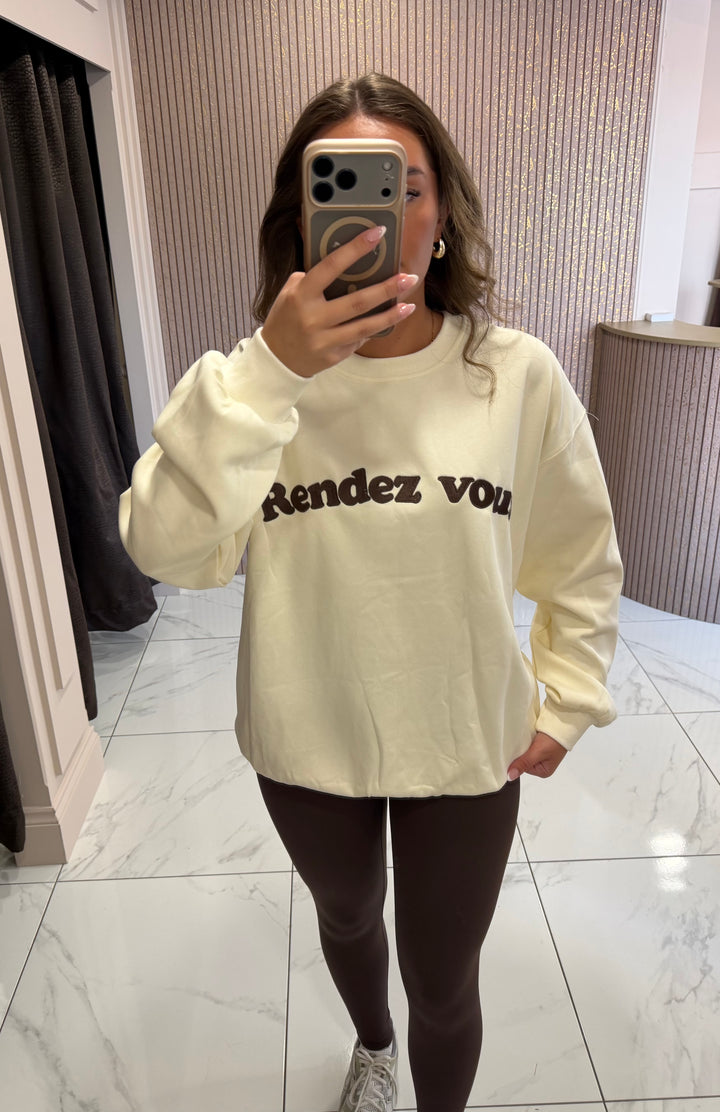 Rendez Vous Cream &amp; Chocolate Embroidered Sweater