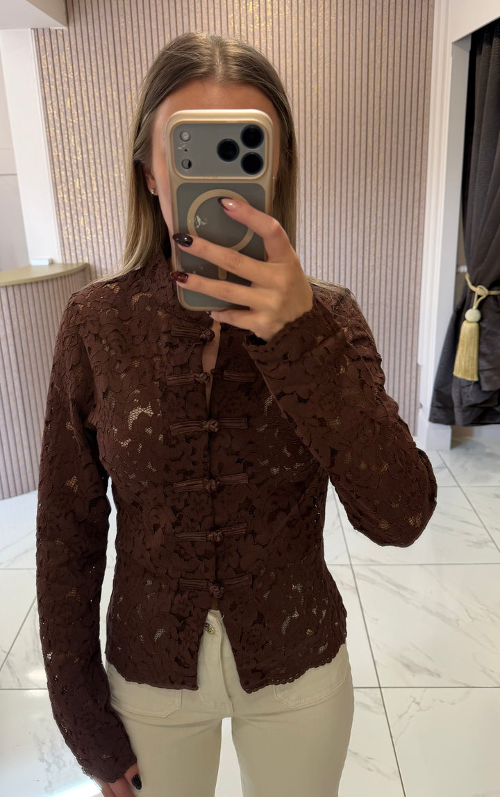 Lana Oriental Lace Chocolate Top/Blouse