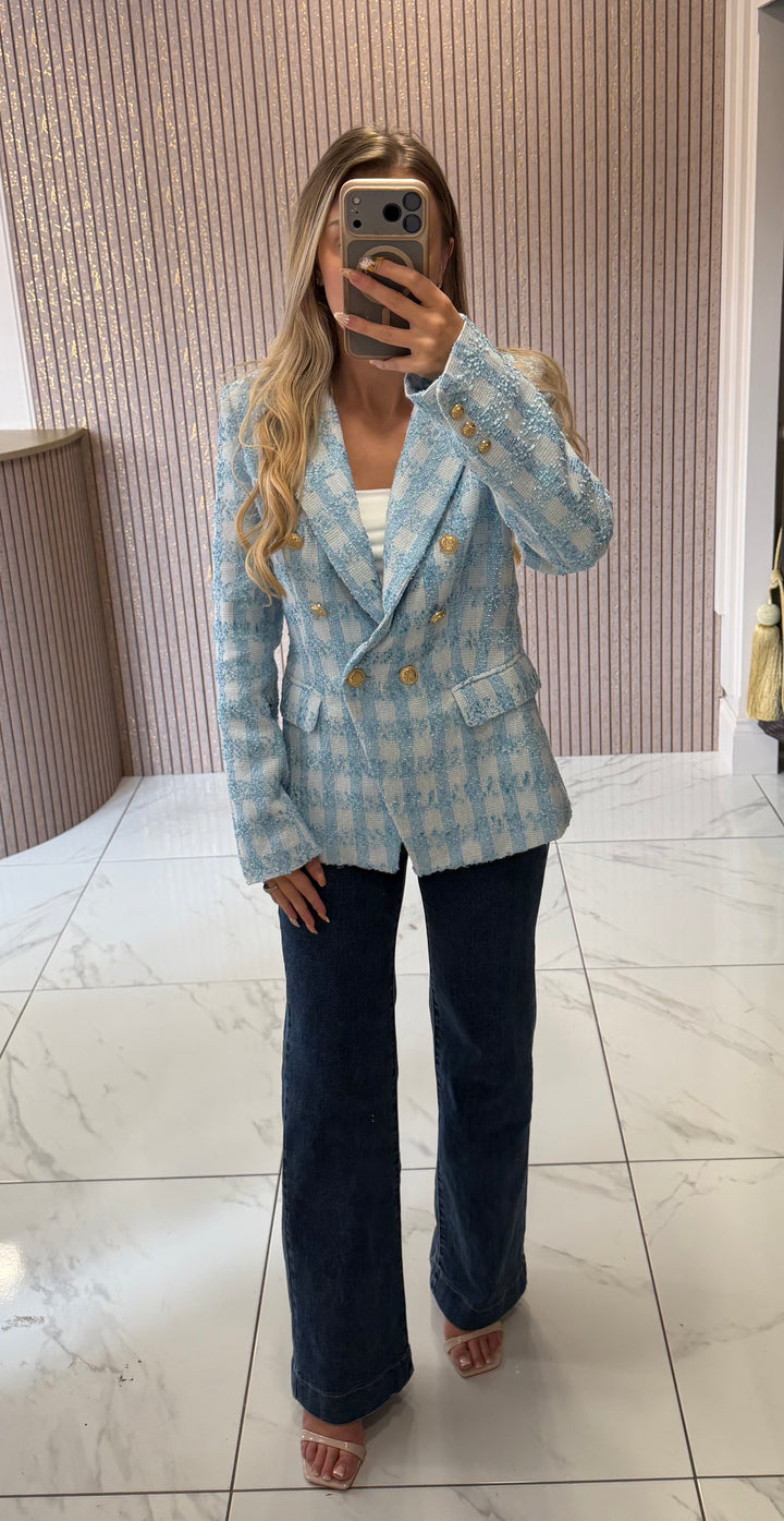 Darcy Blue Double Breasted Tweed Blazer