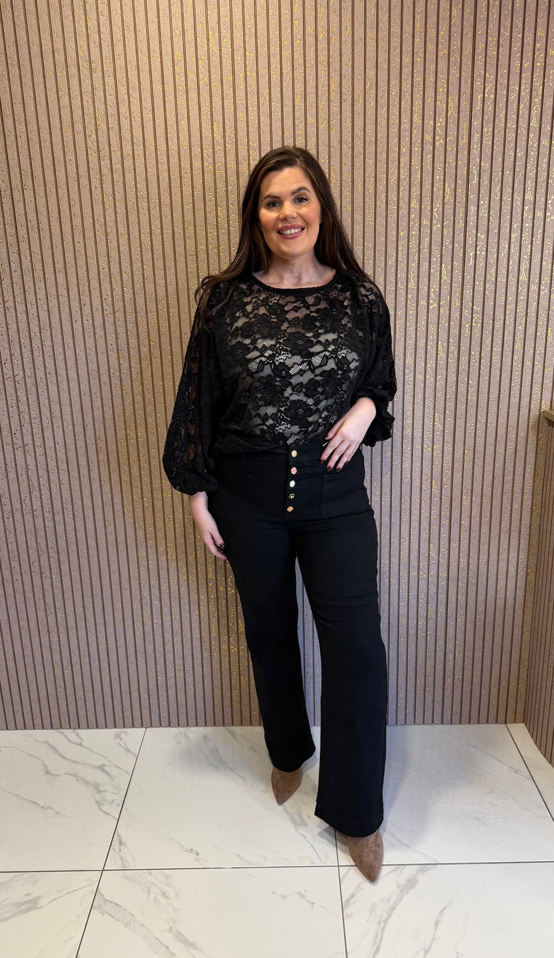 Madeline Black Floral Lace Top