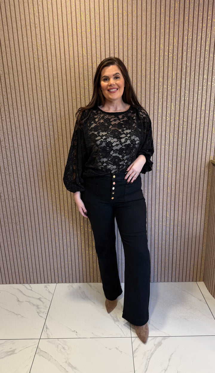 Madeline Black Floral Lace Top
