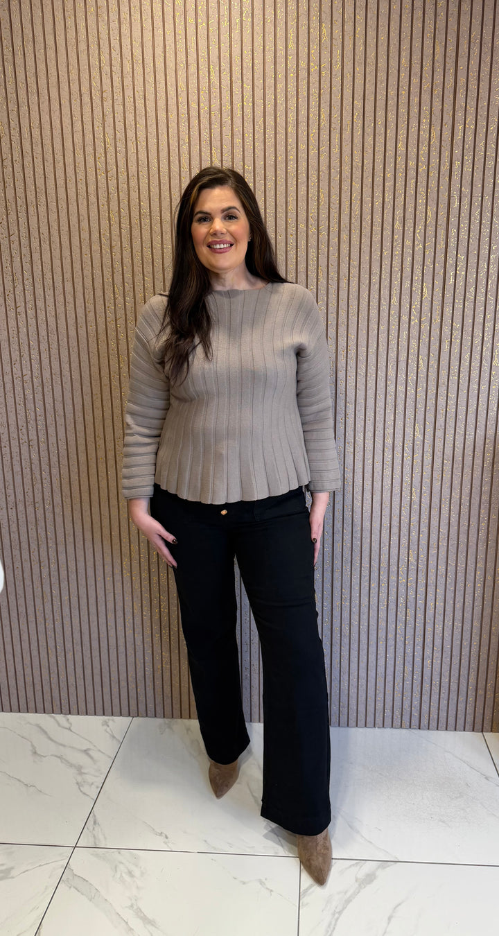 Sian Mocha Rib Knit Peplum Hem Top