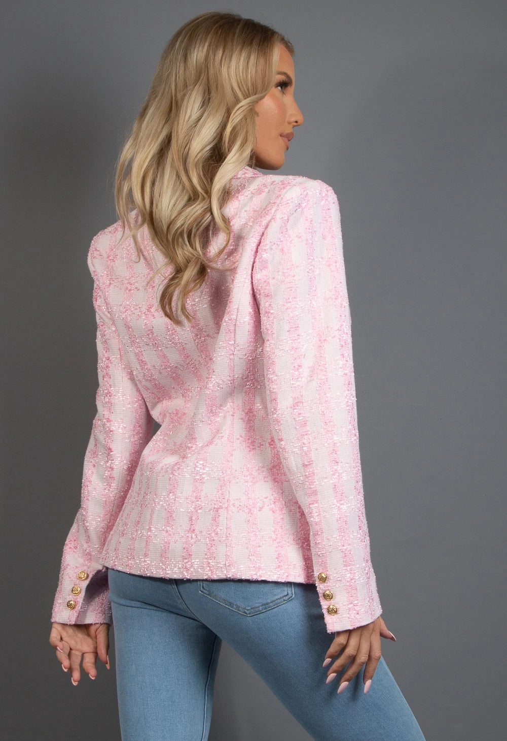 Darcy Pink Double Breasted Tweed Blazer