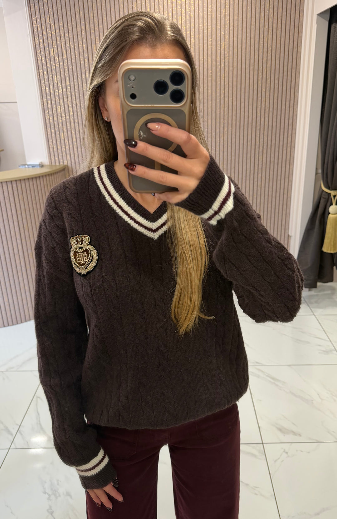 Kelby V Neck Stripe Trim Jumper