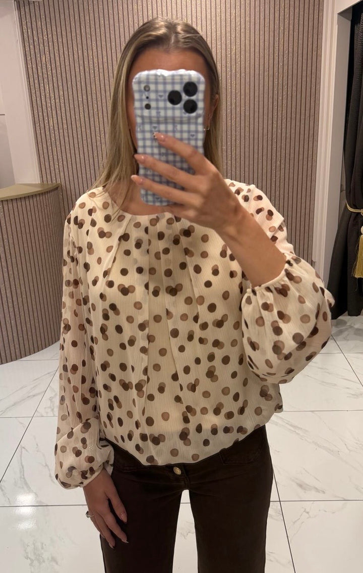 Jamilla Cream Polka Dot Top/Blouse
