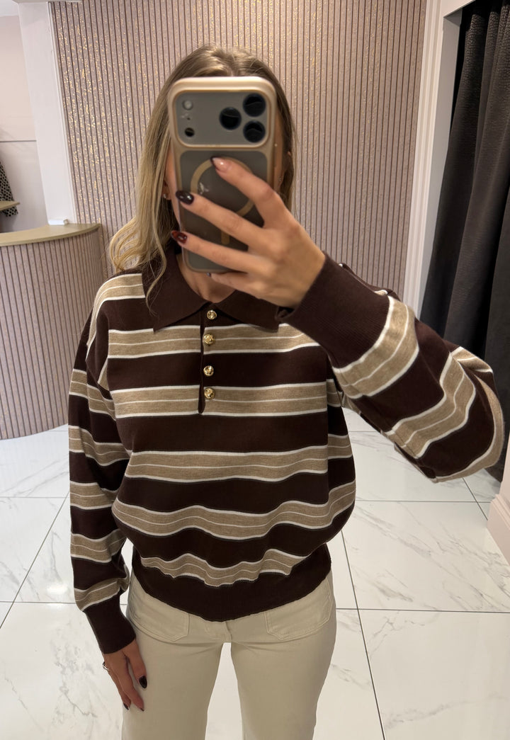 Selina Striped Chocolate Knit Top/Jumper