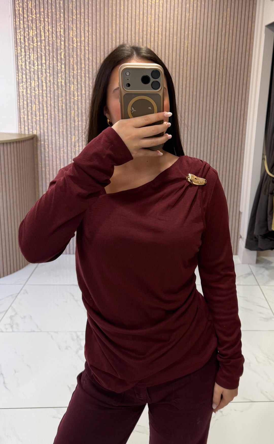 Lianne Wine/Burgundy Gold Buckle Drape Top