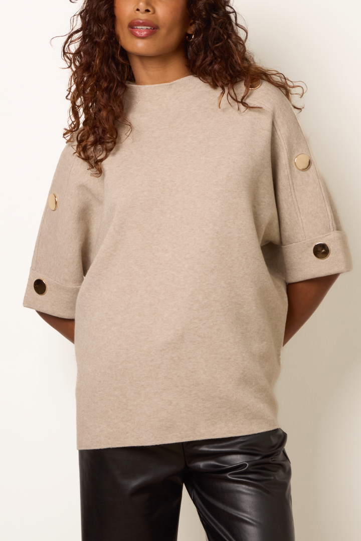 Amelia Beige 3/4 Sleeve Knit Top/Jumper