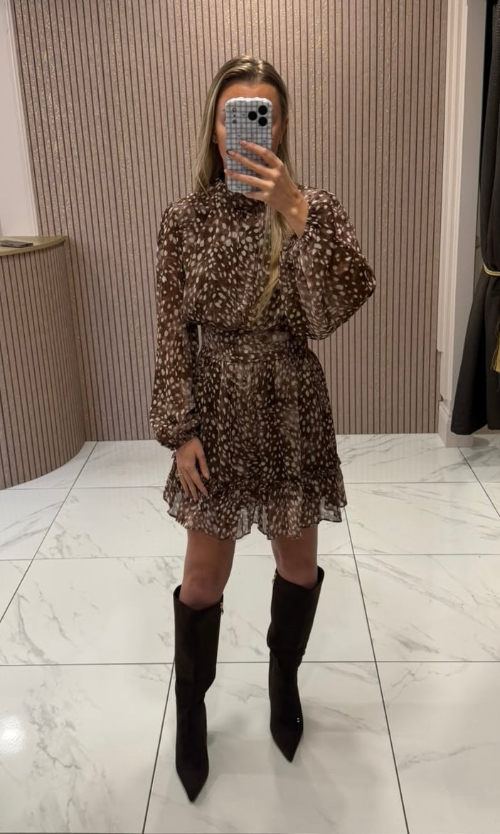 Freya Chocolate Animal Print Floaty Dress