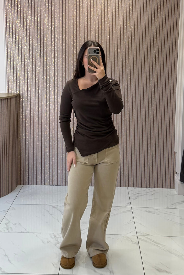 Lianne Chocolate Gold Buckle Drape Top