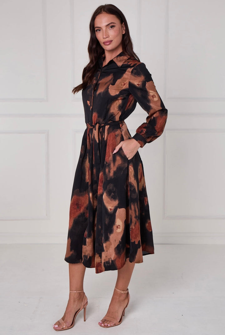 Haven Abstract Print Belted Shirt Dress