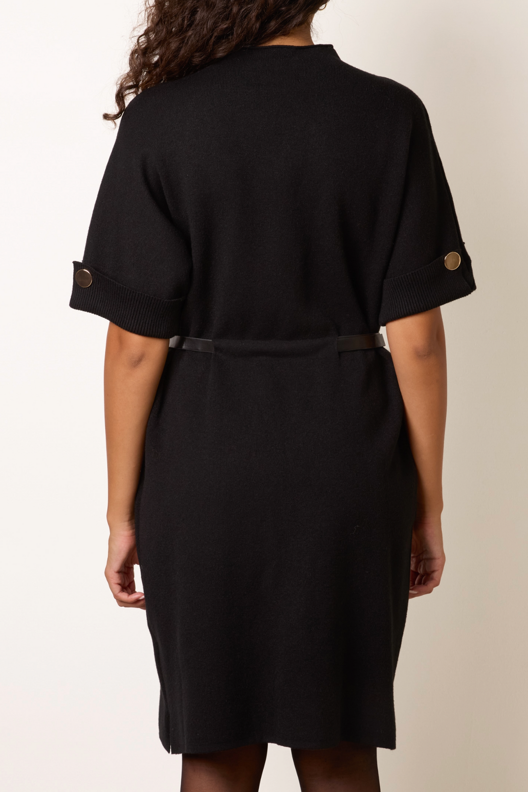 Jess Black Belted Knit Dress