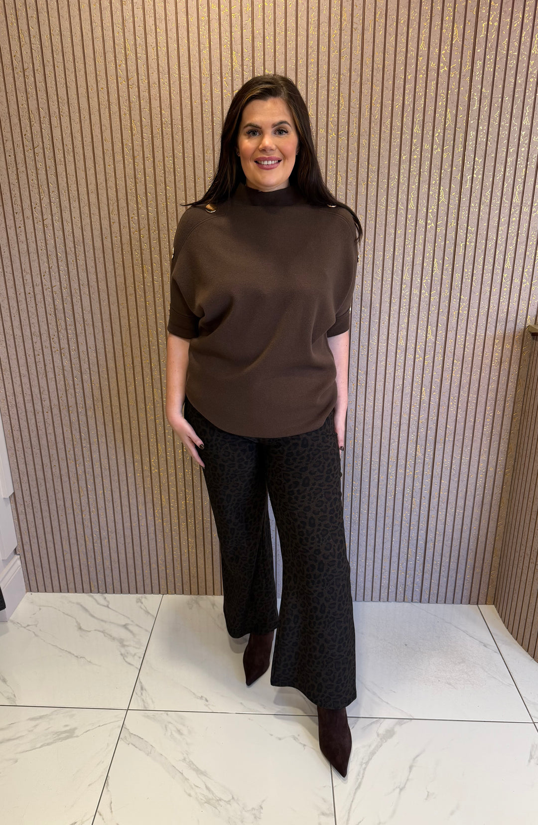 Amelia Chocolate 3/4 Sleeve Knit Top/Jumper