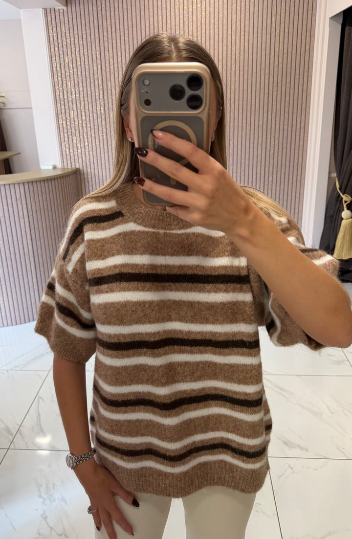Zowie Taupe Striped Knit Top/Jumper
