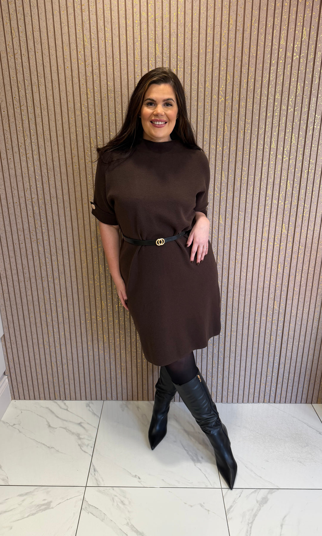 Jess Chocolate Belted Knit Dress