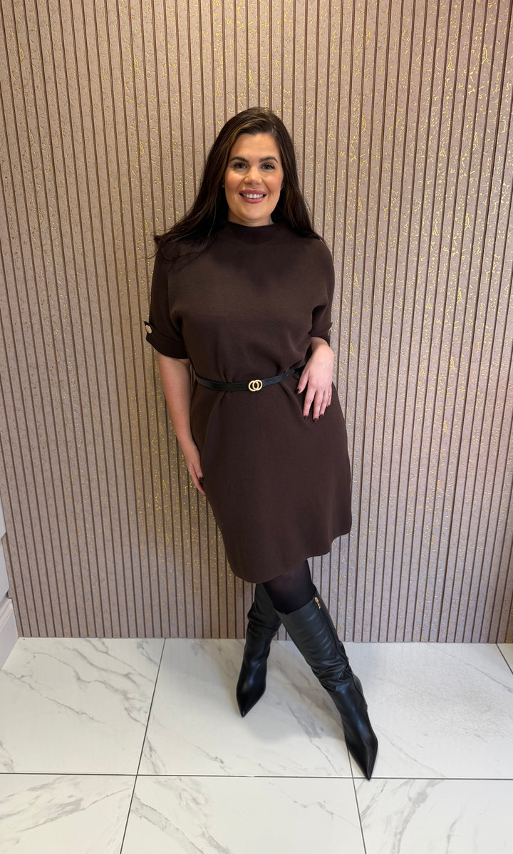 Jess Chocolate Belted Knit Dress