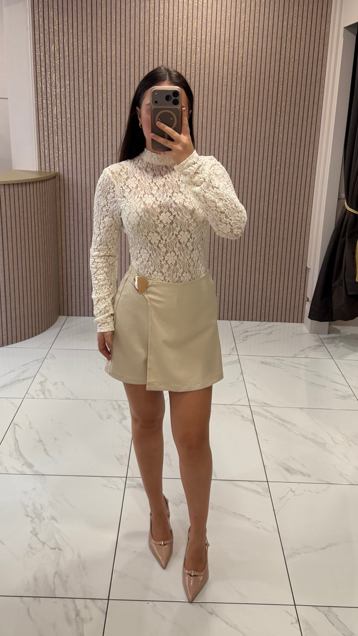 Elle Bow Back Cream Lace Bodysuit
