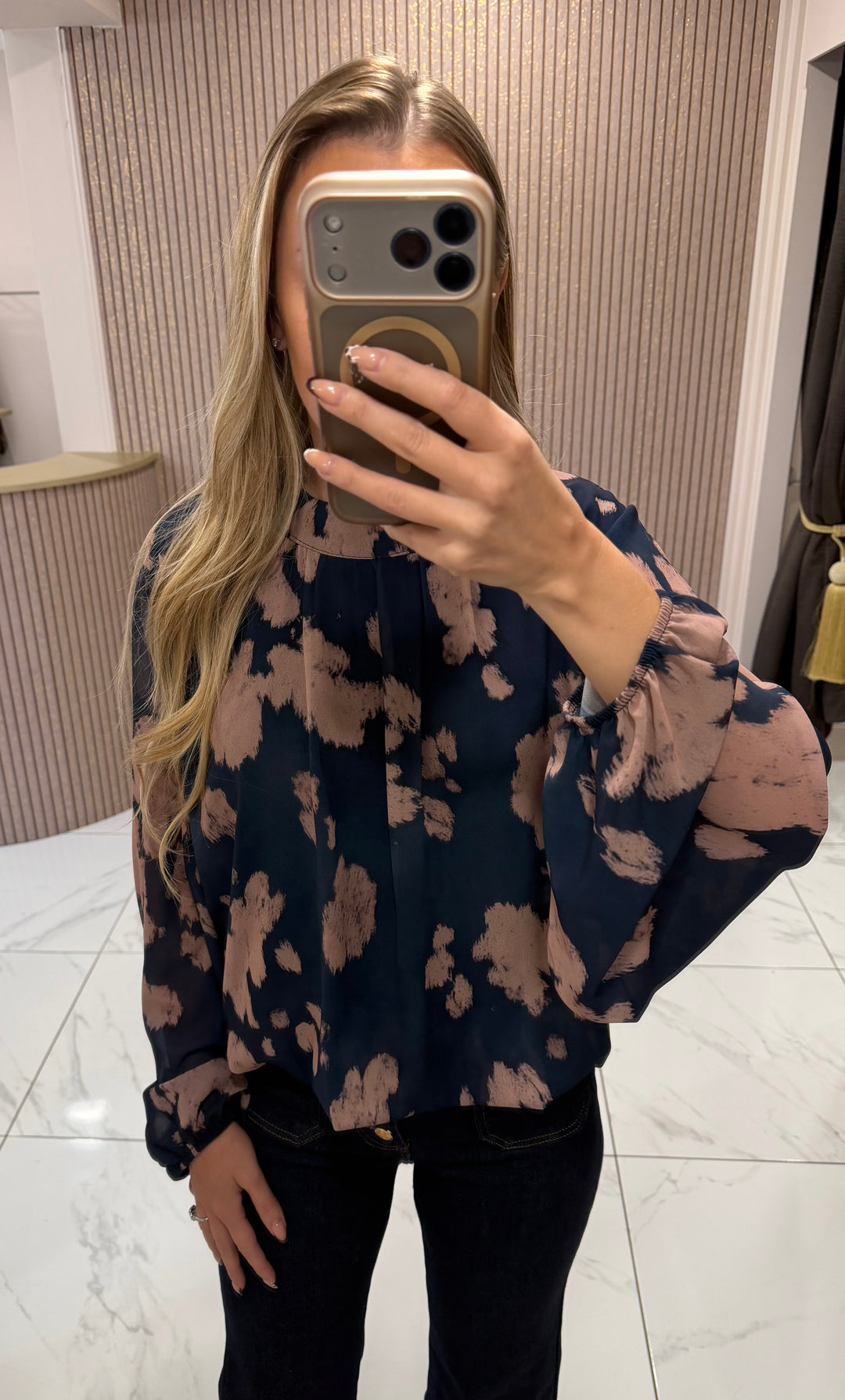 Tori Navy Abstract Floral Print Blouse/Top