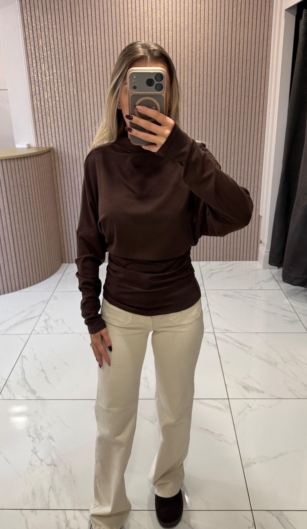 Ruby Ruched Waist Chocolate Top