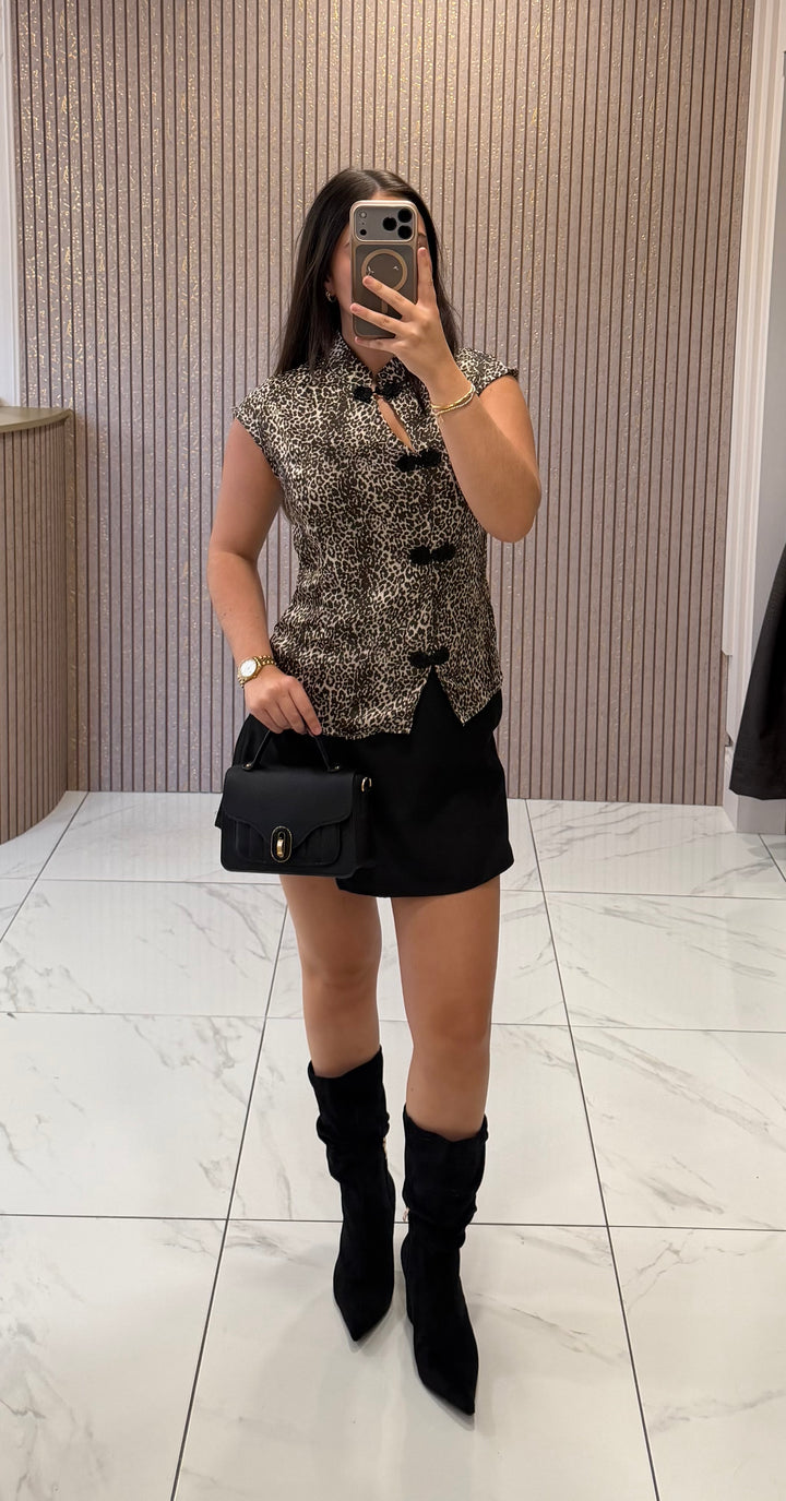 Leonie Leopard Print Oriental Style Top/Blouse